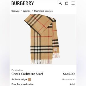 Burberry Classic Check 100% Cashmere Scarf | Made in Scotland